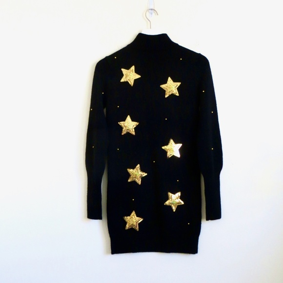 NEW! Majorelle Revolve Knit Black Sweater Dress w/ Gold Sequin Patches SZ M - Picture 3 of 5